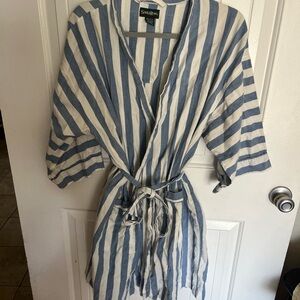 Saville Row Blue & White Striped 100% Cotton Robe OS Vintage EUC Intimates